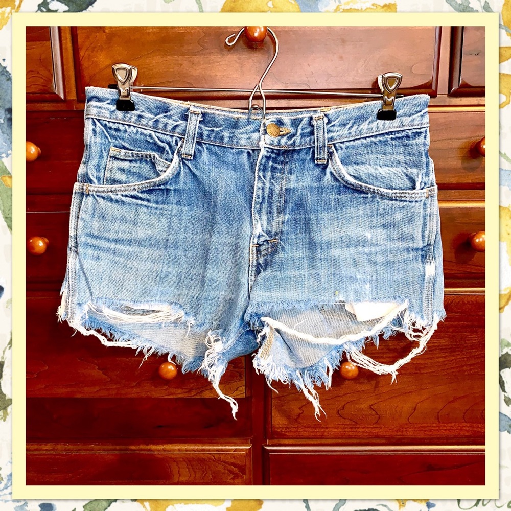 70’s Vintage Naturally Distressed Denim Cut Off Shorts in Blue
